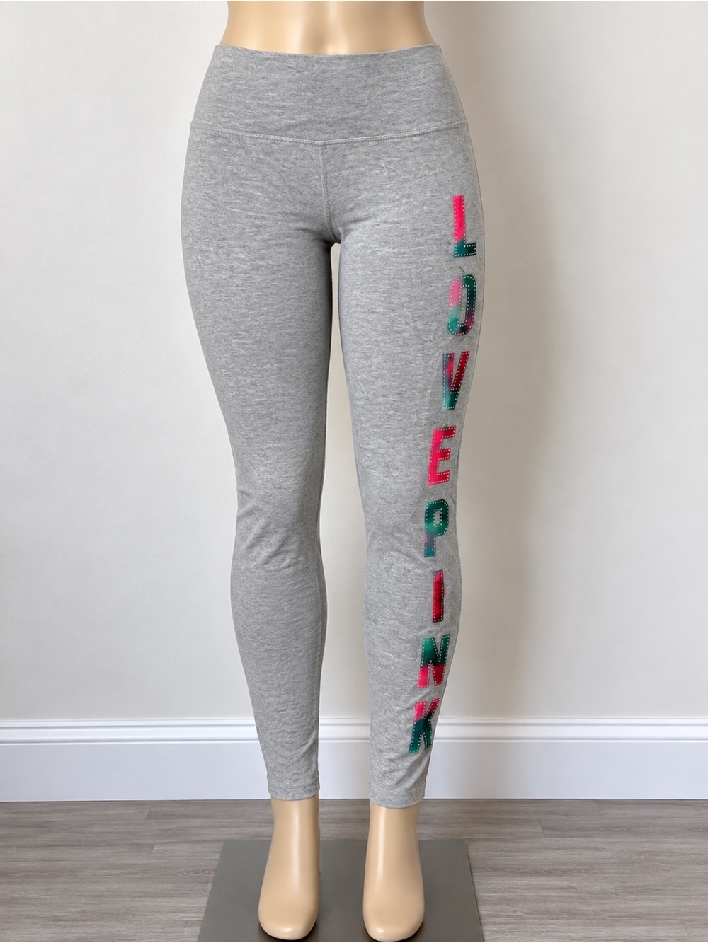 PINK Victoria's Secret Gray Leggings with Multicolor Side Logo